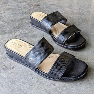 Cole Haan  wesley demi wedge slide sandal - black leather